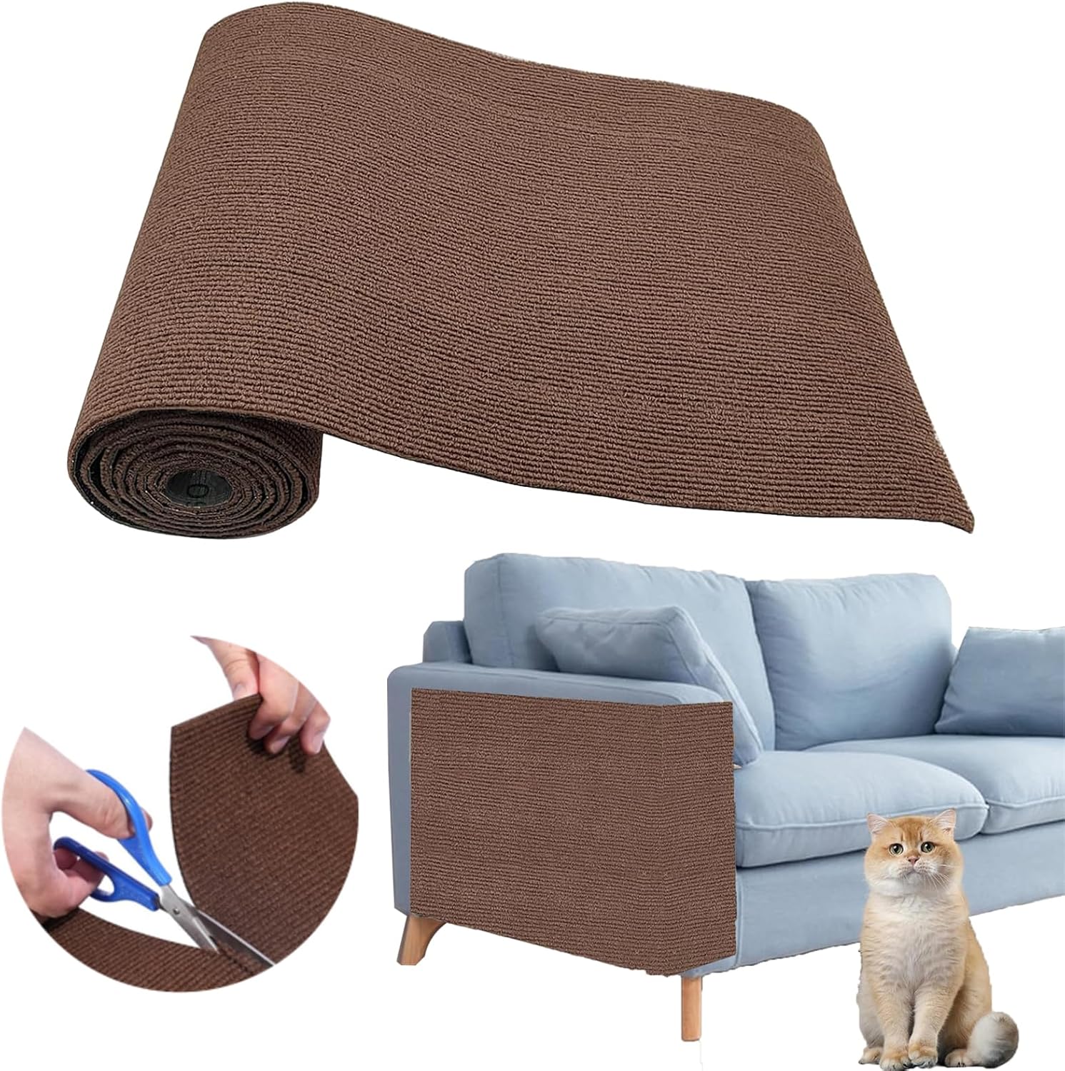 Cat Scratch Couch Furniture Protector, Adhesive Cat Scratch Pad Deterrent for Furniture, DIY Climbing Cat Scratcher Couch Protector from Cat Claws Scratching for Indoor (Brown,78.7x15.8In)