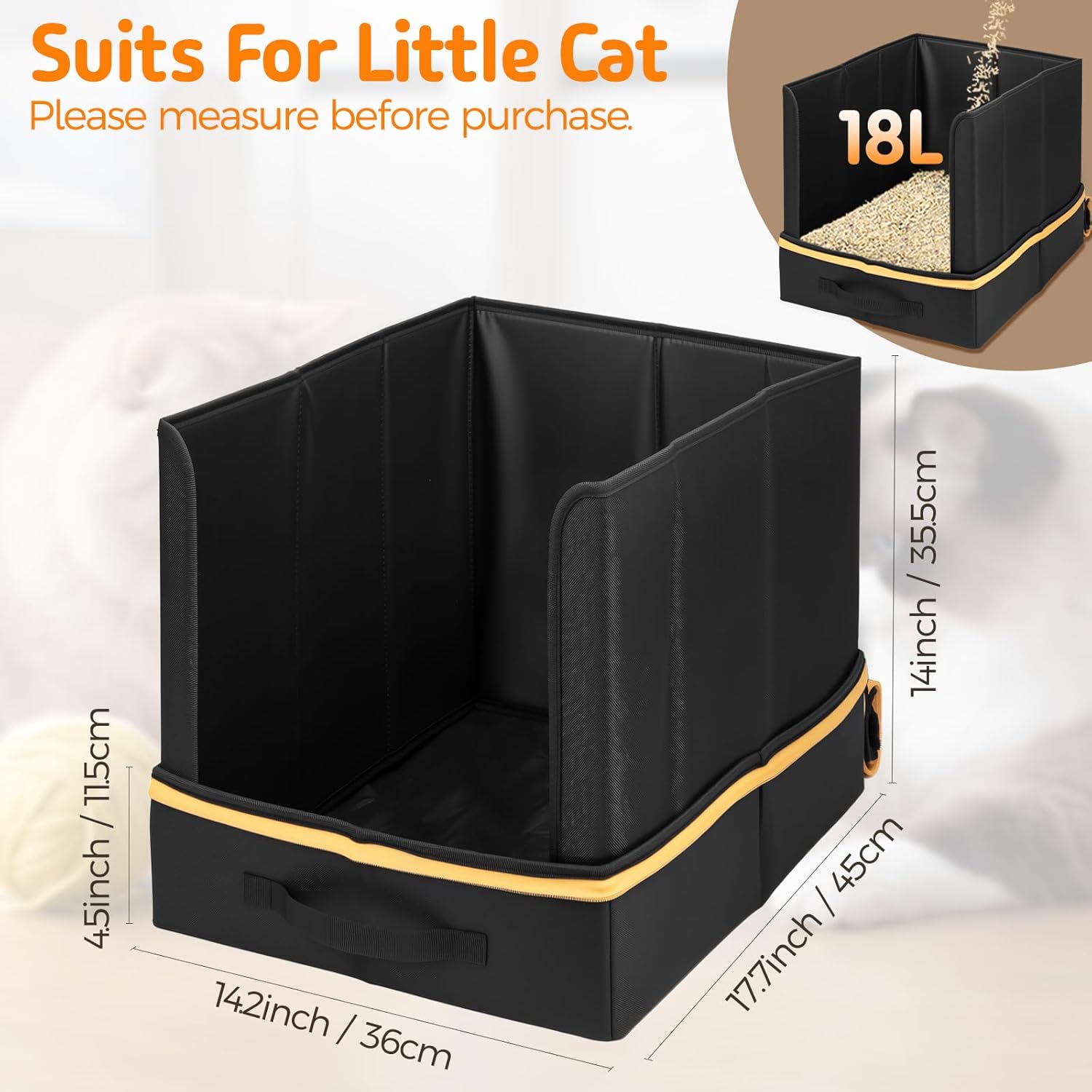 Travel Litter Box for Cats with High Side, Portable Kitty Litter Travel Box with Collapsible Baffle Waterproof Scratch-Proof Kitty Litter Pan for Car, Road Trip, Hotel