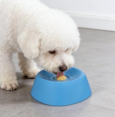 Slow Feeder Dog Bowl with Ball, Anti-Slip for Dogs Cats, Interactive Licking Toy for Liquid Treats Yogurt Bone Broth, Puppy Post Surgery Feeding Supplies (Blue)