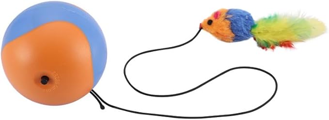 Interactive Cat Ball Toy, Automatic Rolling Motion with Feather Teaser, Self-Moving for Indoor Cats, Bluish Orange