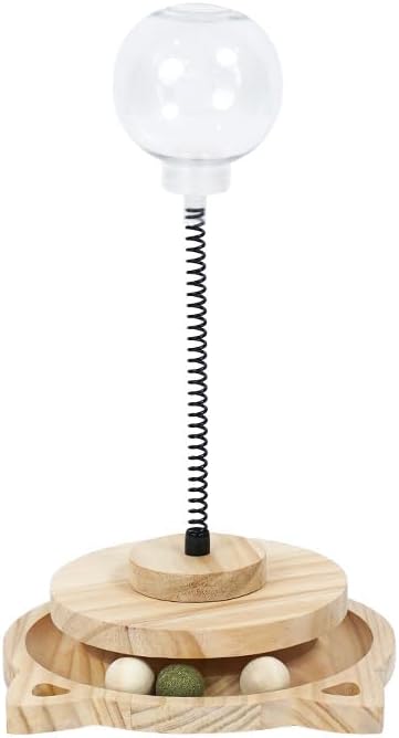 Cat Ball Toy Treat Cats Treat Dispenser with Catnip Roller Track Balls, Interactive Cat Toys Indoor Cats Kitten, Food Solid Wood Feeder Ball (for Bigger cat Food)