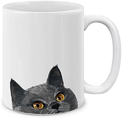 MUGBREW Blue Gray British Shorthair Cat Ceramic Coffee Mug Tea Cup, 11 OZ