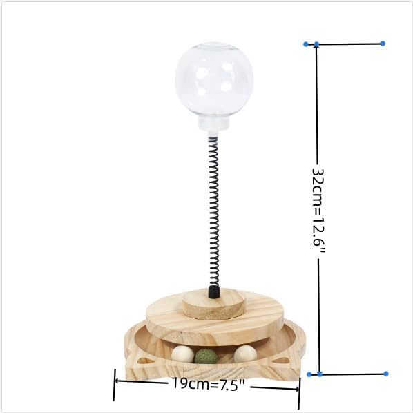 Cat Ball Toy Treat Cats Treat Dispenser with Catnip Roller Track Balls, Interactive Cat Toys Indoor Cats Kitten, Food Solid Wood Feeder Ball (for Bigger cat Food)
