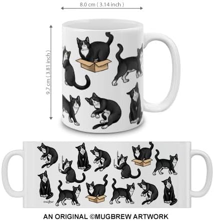 MUGBREW Black White Tuxedo Cat Playful Postures Ceramic Coffee Mug Tea Cup, 11 OZ