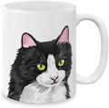 MUGBREW Black White Tuxedo Cat Vector Portrait Ceramic Coffee Mug Tea Cup, 11 OZ