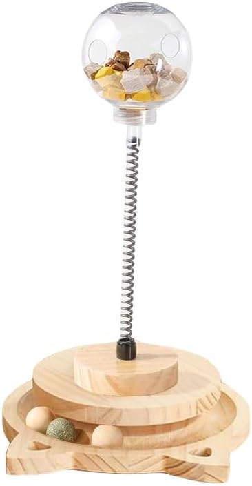 Cat Ball Toy Treat Cats Treat Dispenser with Catnip Roller Track Balls, Interactive Cat Toys Indoor Cats Kitten, Food Solid Wood Feeder Ball (for Bigger cat Food)