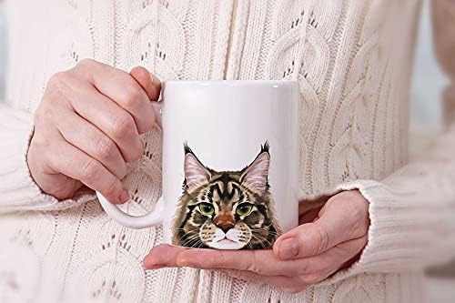 MUGBREW Black Brown Maine Coon Cat Ceramic Coffee Mug Tea Cup, 11 OZ