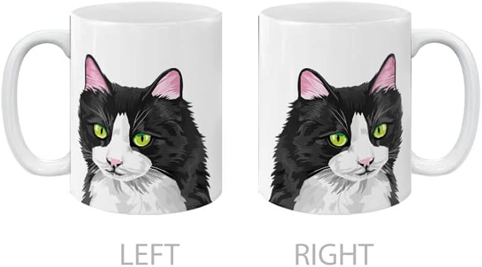 MUGBREW Black White Tuxedo Cat Vector Portrait Ceramic Coffee Mug Tea Cup, 11 OZ