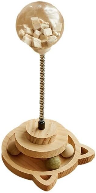 Cat Ball Toy Treat Cats Treat Dispenser with Catnip Roller Track Balls, Interactive Cat Toys Indoor Cats Kitten, Food Solid Wood Feeder Ball (for Bigger cat Food)