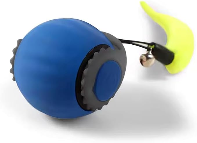 Interactive Cat Toy Ball - Automatic Rolling Rechargeable Cat Toy, Chasing Ball for Indoor Cats & Kittens, Feather Tail, Self-Moving Toy, Fast & Slow Speed (Blue)