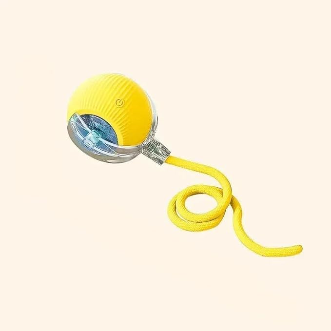 Interactive Cat & Small Dog Toy with Tail, Automatic Rolling, USB Rechargeable Smart Mouse – Juguete Interactivo para Gatos y Perros Pequeños con Cola, Ratón Inteligente Recargable (Yellow)