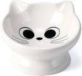 Raised Cat Food Bowl Ceramic 15° Tilted Cat Food Bowls Protect Cat's Spine Anti Vomiting Backflow Prevention for Adult, Kitten, and Small Dogs, White