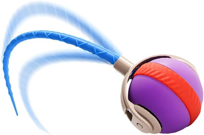 Interactive Cat Toy Ball, Automatic Moving Cat Toy with 2 Speed Modes Bite-Resistant Mouse Tail Bird Chirping Sounds Indoor Play Ball for Cats (Purple)
