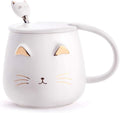 White Cat Mug, Cute Kitty Ceramic Coffee Mug with Stainless Steel Spoon, Novelty Coffee Mug Cup for Cat Lovers Women Girls
