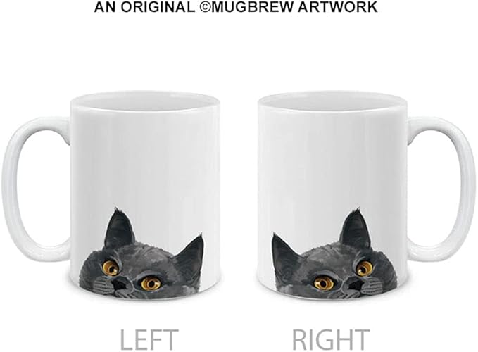 MUGBREW Blue Gray British Shorthair Cat Ceramic Coffee Mug Tea Cup, 11 OZ