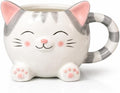 Cute Cat Coffee Mug – 16oz Ceramic Animal Mug, Handmade Gift for Cat Lovers, Cute Kawaii Coffee & Tea Cup – Gray Tabby