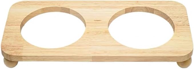 Ceramic Slow Feeders Cat Bowl Set with Wooden Stand, Elevated Pet Slow Dishes Protects Pet's Gut and Neck, Suitable for Kittens and Pubby to Eat Dry and Wet Food