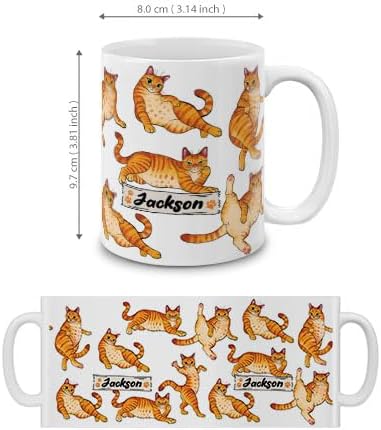MUGBREW Personalized Coffee Mug with Your Name or Text, Customized Gifts For Christmas Birthday Anniversary, Ceramic 11 OZ Coffee Mug Tea Cup - Orange Tabby Cat Funny Playful Postures Pattern