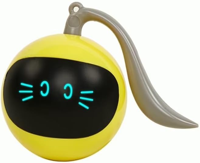Smart Interactive Cat Ball Toy for Indoor Cats USB Rechargeable, Auto Rolling & Light-Up, Motion-Activated with Teaser Tail, Self-Play Exercise Toy (Yellow)