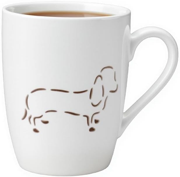 Lily's Home White Porcelain Coffee Mug – Raised Hollowed Dog Pattern-13.5 oz-Ergonomic Handle-Microwave & Dishwasher Safe-Hot Chocolate, Coffee, Tea-for Dog Lovers & Housewarming