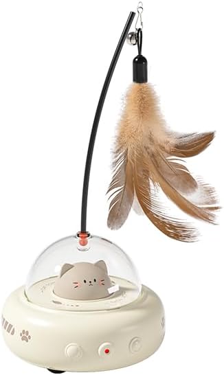 Interactive Cat Toy for Indoor Cats, Automatic UFO Kitten Toy with 360° Rotating Feathers and Bell, Hands-Free Electronic Teaser Toy, Stimulates Hunting Instincts, Multi-Cat Friendly