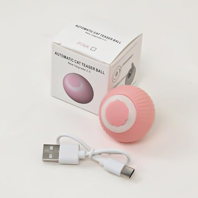 Power Ball 2.0 Interactive Cat Toy, Smart Automatic Rolling Ball for Indoor Cats, USB Charging (Pink & Blue) (Pink)