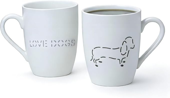 Lily's Home Ceramic Coffee Mug with Hollowed Dog Pattern-13.5 oz, Set of 2-White Porcelain-Microwave & Dishwasher Safe-Dog Lover Coffee Mug for Coffee, Tea, Cappuccino-Housewarming Gift