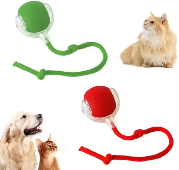 2025 Upgraded Interactive Cat Dog Toy Balls, Automatic Cat Ball Toys with Elastic Mesh Tail, Rolling Interactive Ball Toy, Green (Green)