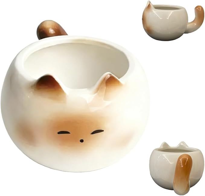 Coffee Cups Ceramic –Cat Mom Gifts For Women，Funny Coffee Mug，Cute Siamese & Black Cat Design, Holiday Gift Idea （Squint）