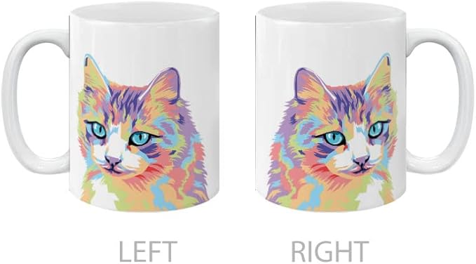 MUGBREW Pastel Colorful Cat Vector Portrait Ceramic Coffee Mug Tea Cup, 11 OZ