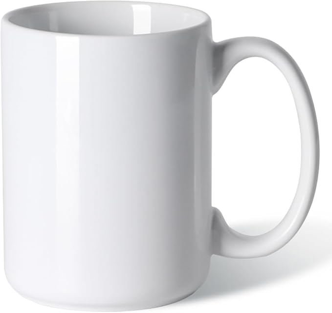 16 OZ Porcelain Coffee Mug, Classic Blank Ceramic Cup with Large Handle for Tea Latte Cappuccino, White