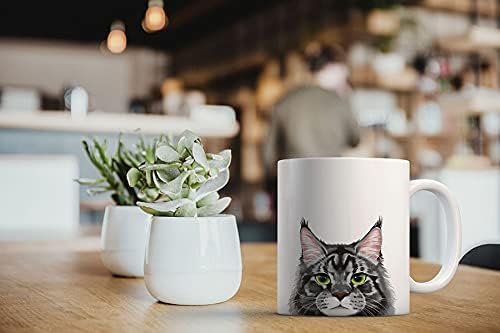 MUGBREW Black Silver Maine Coon Cat Ceramic Coffee Mug Tea Cup, 11 OZ