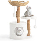 Easyego Modern Cat Tree, 26.3" Aesthetic Wood Cat Tree Tower, Luxury Cat Condo with Scratching Posts and Flower Platforms, Cat Furniture, Pure White