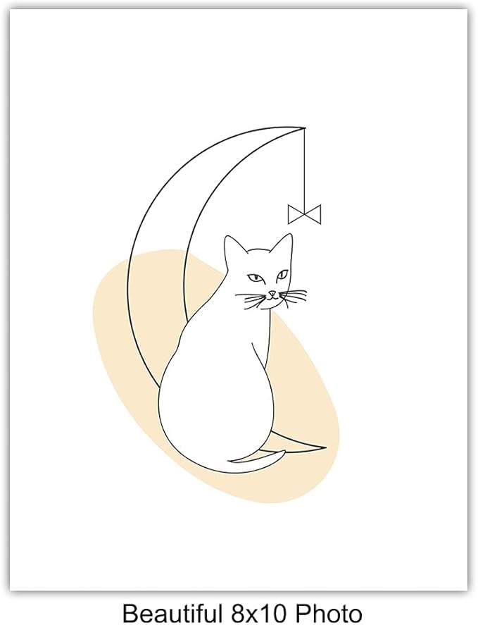 Mid-Century Modern Wall Art - Cat Wall Decor - Cat Lover Gifts for Women - Abstract Minimalist Collage Posters - Aesthetic Line Art Room Decor - Matisse Picasso Impressionists Gallery Artwork