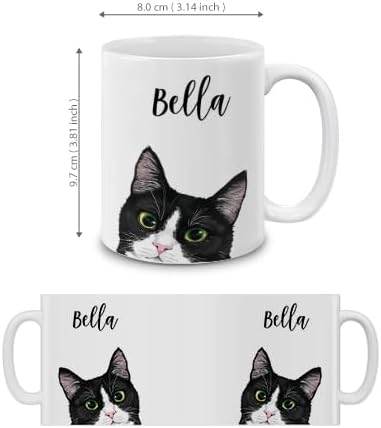 MUGBREW Personalized Coffee Mug with Your Name or Text, Customized Gifts For Christmas Birthday Anniversary, Ceramic 11 OZ Coffee Mug Tea Cup - Black White Tuxedo Cat