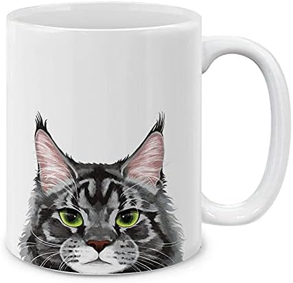 MUGBREW Black Silver Maine Coon Cat Ceramic Coffee Mug Tea Cup, 11 OZ