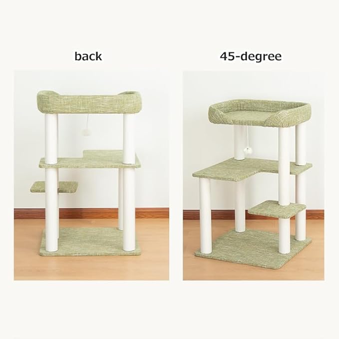 Cat Tree Tower 37.4'' (95 cm) with Scratching Posts,Multi-Level Cat Tree Tower with Wide Shelves for Senior Friendly Baby/Large Cats, Scratching Posts(Olive Green)