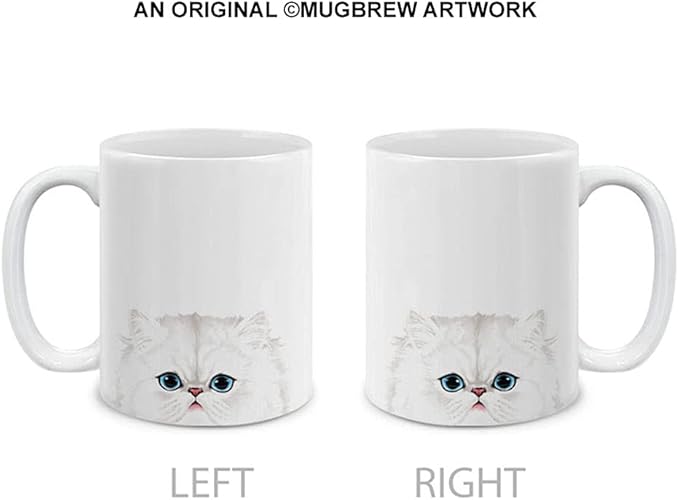 MUGBREW Snow White Persian Cat Ceramic Coffee Mug Tea Cup, 11 OZ