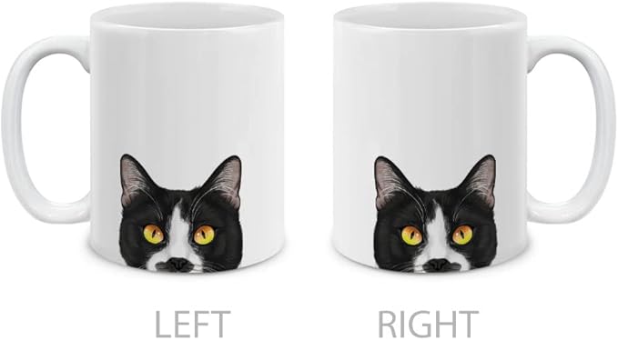 MUGBREW Moustached Tuxedo Cat Ceramic Coffee Mug Tea Cup, 11 OZ