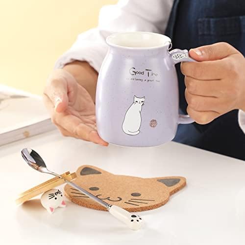 BigNoseDeer 2Pcs Kawaii Cat Mug Cute Tea Cup with Infuser Ceramic Coffee Mugs Cute Cool Preppy Stuff Gifts for Women Birthday Gifts for Cat lovers13oz