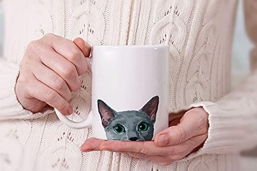 MUGBREW Russian Blue Cat Ceramic Coffee Mug Tea Cup, 11 OZ