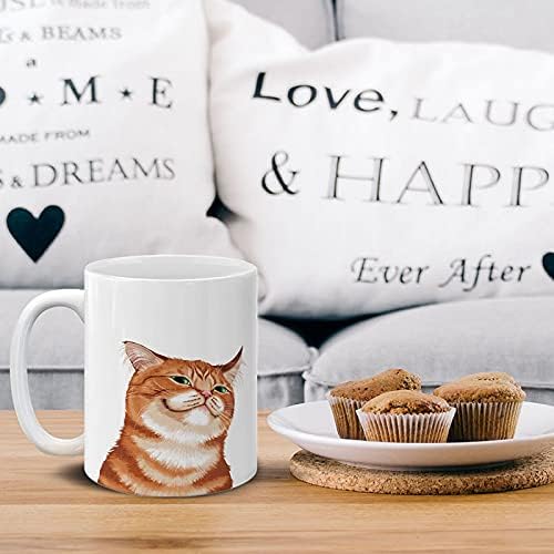 MUGBREW Cute Smirking Orange Tabby Cat Ceramic Coffee Mug Tea Cup, 11 OZ