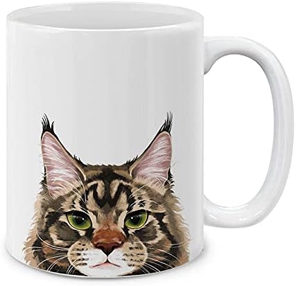 MUGBREW Black Brown Maine Coon Cat Ceramic Coffee Mug Tea Cup, 11 OZ