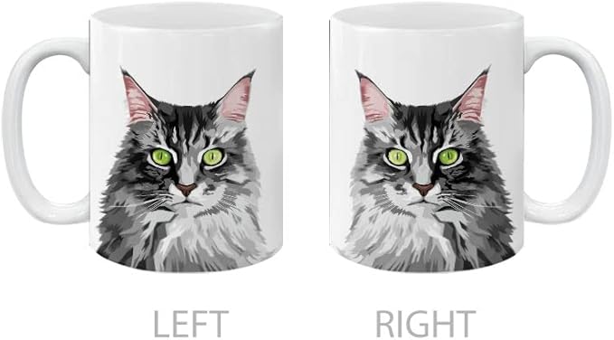 MUGBREW Maine Coon Cat Vector Portrait Ceramic Coffee Mug Tea Cup, 11 OZ