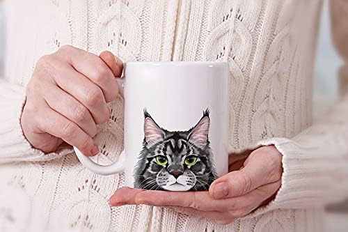MUGBREW Black Silver Maine Coon Cat Ceramic Coffee Mug Tea Cup, 11 OZ