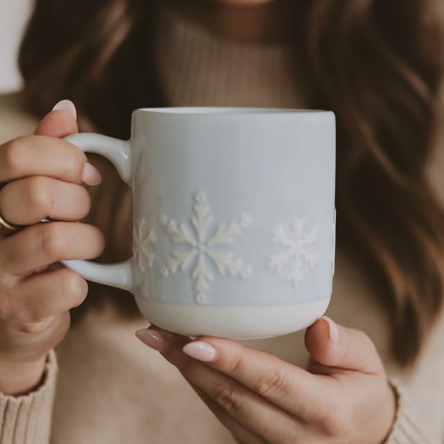 Sweet Water Decor Snowflake Coffee Mug, 14oz Stoneware Christmas Mug, Dishwasher & Microwave Safe, Large Holiday Winter Cup for Coffee, Tea & Hot Chocolate, Stocking Stuffer Gifts for Women