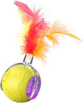 Interactive Cat Toy Balls, 2025 New Interactive Rolling Cat Balls, Upgrade 3.0 Tail Cat‘s Toys with LED Light, Three Modes Smart Automatic Rolling Pet Ball Toy (Yellow（Feather Style）)