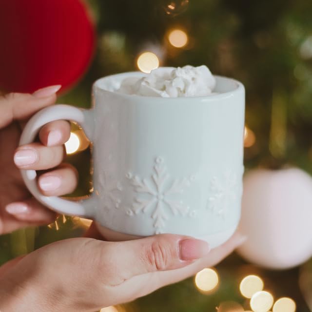 Sweet Water Decor Snowflake Coffee Mug, 14oz Stoneware Christmas Mug, Dishwasher & Microwave Safe, Large Holiday Winter Cup for Coffee, Tea & Hot Chocolate, Stocking Stuffer Gifts for Women