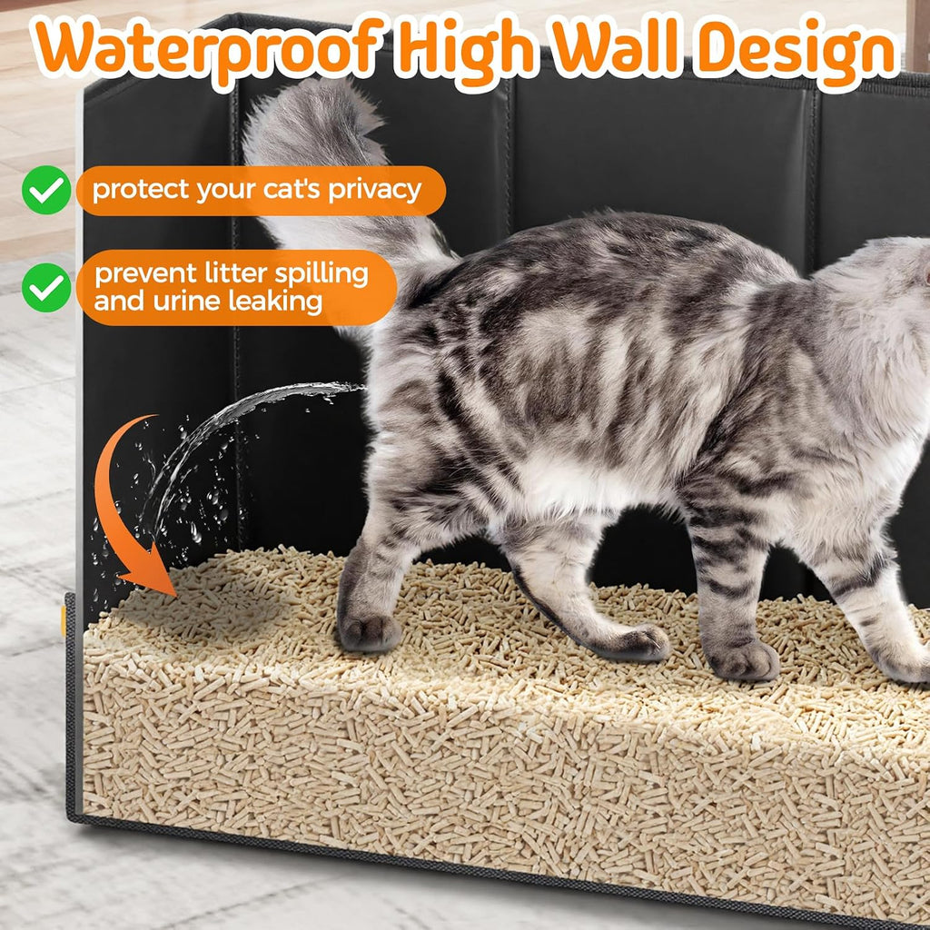 Travel Litter Box for Cats with High Side, Portable Kitty Litter Travel Box with Collapsible Baffle Waterproof Scratch-Proof Kitty Litter Pan for Car, Road Trip, Hotel