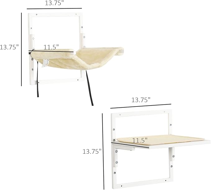 PawHut Cat Shelves for Indoor Kittens, Modern 6Pc Cat Wall Furniture with Adjustable Height Jumping Platforms and Hammock, Cream White